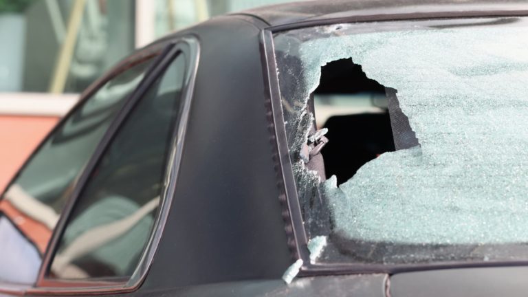 Broken car rear window