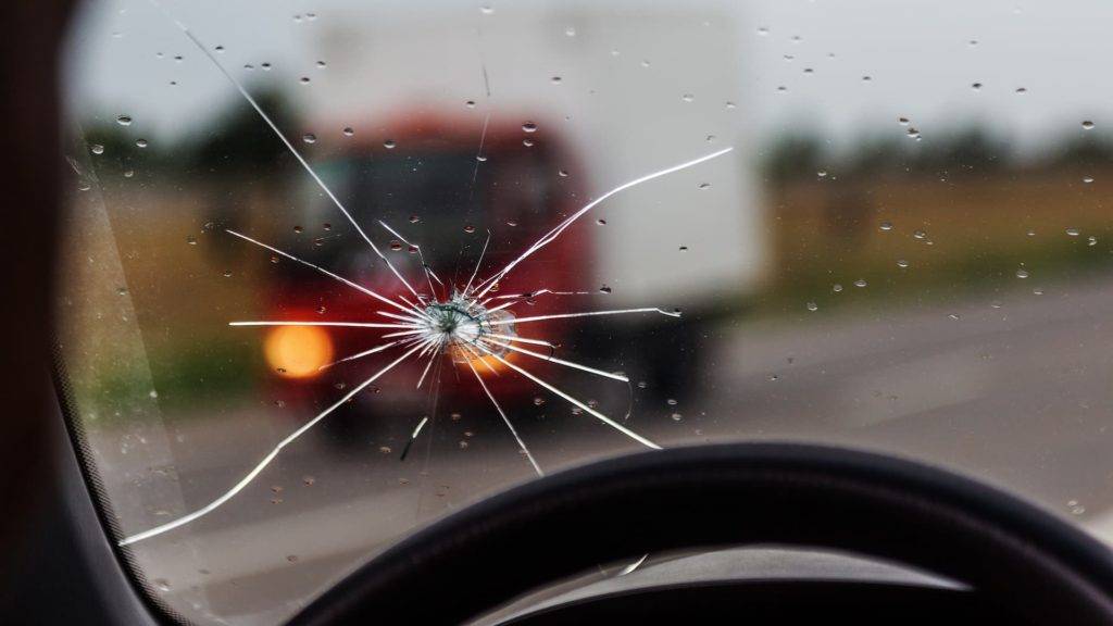 Inside Point Of View Of A Driver Side Windscreen Chip And Crack