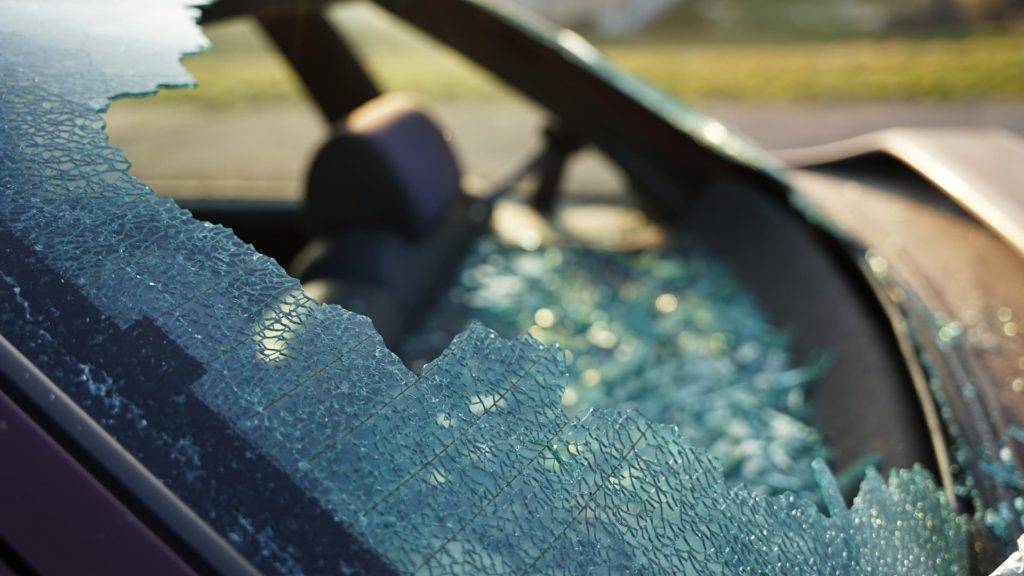 Smahed Rear Window Of A Saloon Style Car